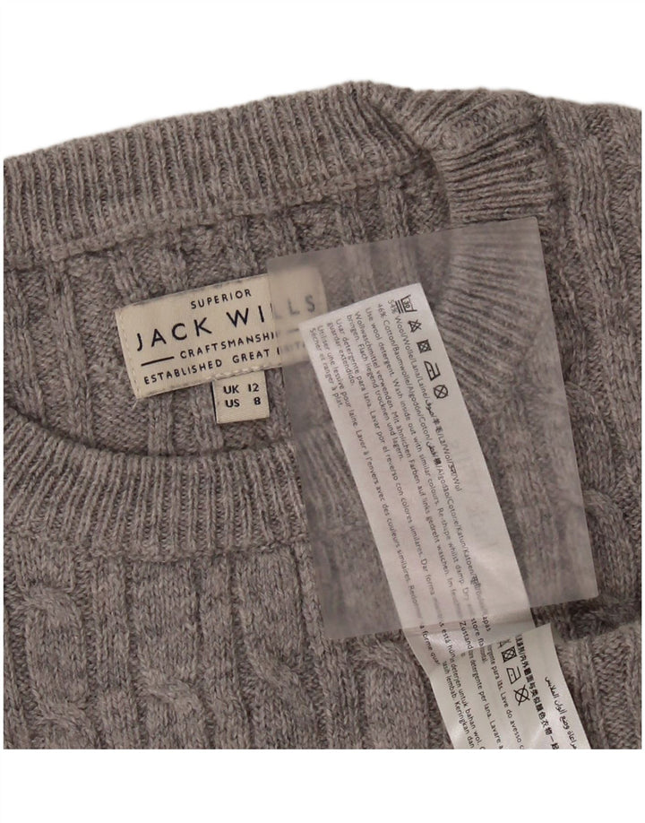 JACK WILLS Damski sweter z okrągłym dekoltem, UK 12, średnioszary, wełniany