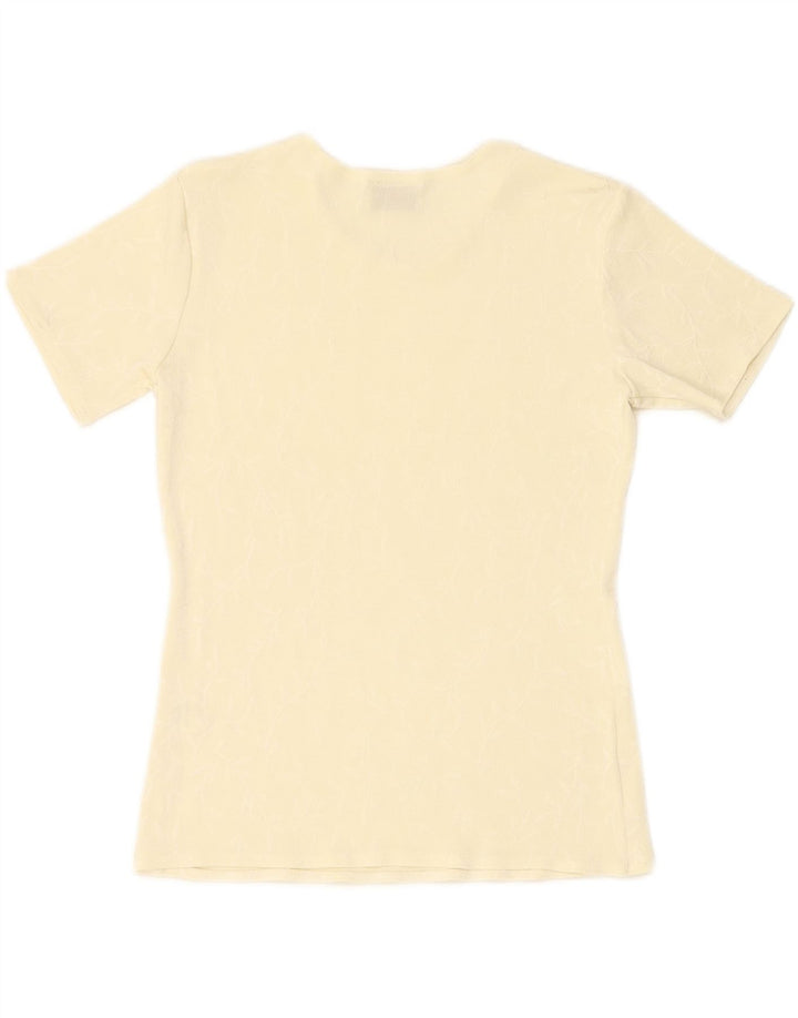BROMLEY  Womens Abstract Pattern T-Shirt Top UK 12 Medium Off White Vintage Bromley and Second-Hand Bromley from Messina Hembry 