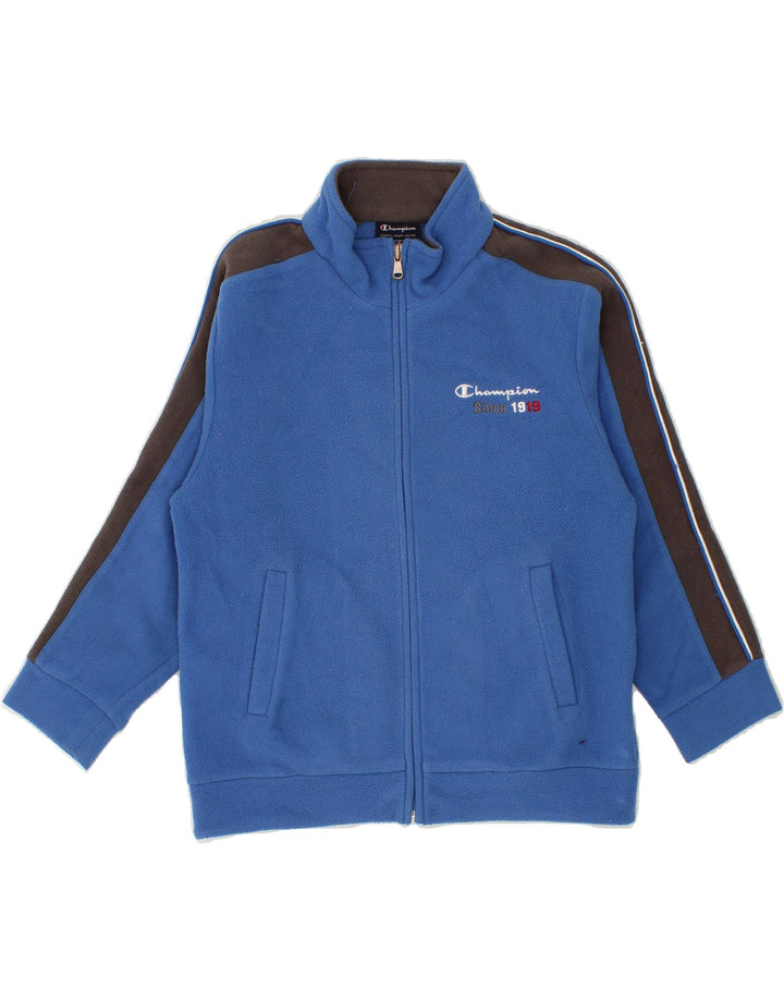 CHAMPION Boys Graphic Fleece Jacket 7-8 Years Small Blue Colourblock Vintage Champion and Second-Hand Champion from Messina Hembry 