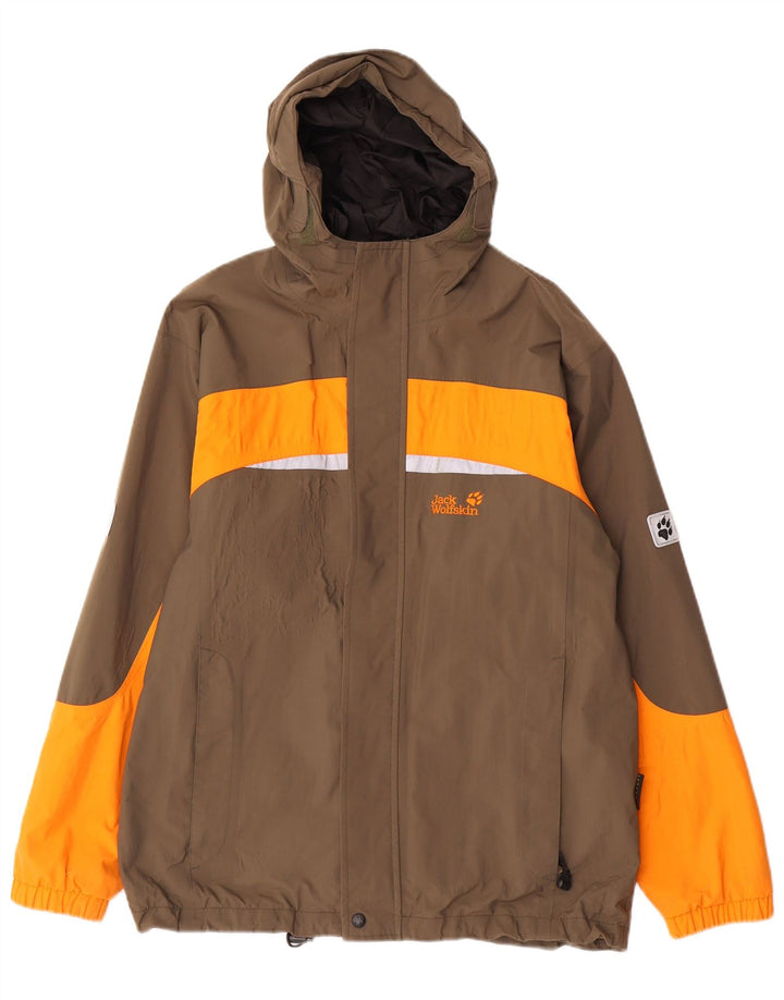 Chłopięca kurtka przeciwdeszczowa Jack Wolfskin z kapturem, 13-14 lat, w kolorze brązowym