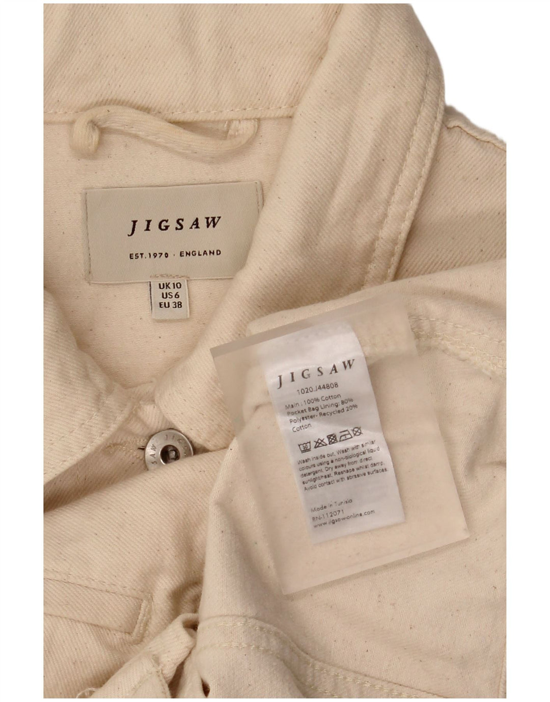 Damska kurtka jeansowa oversize Jigsaw UK 10, mała, złamanej bieli, bawełniana