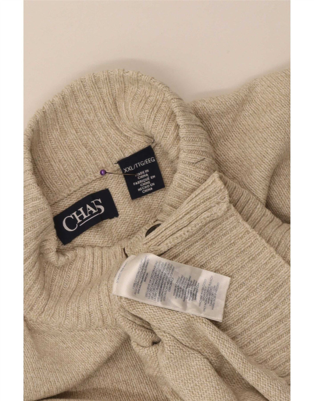 Męski sweter zapinany na guziki Chaps 2XL, beżowa bawełna