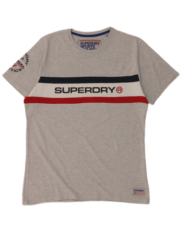 Damski T-shirt SUPERDRY z grafiką, 2XL, szary, z blokami kolorów