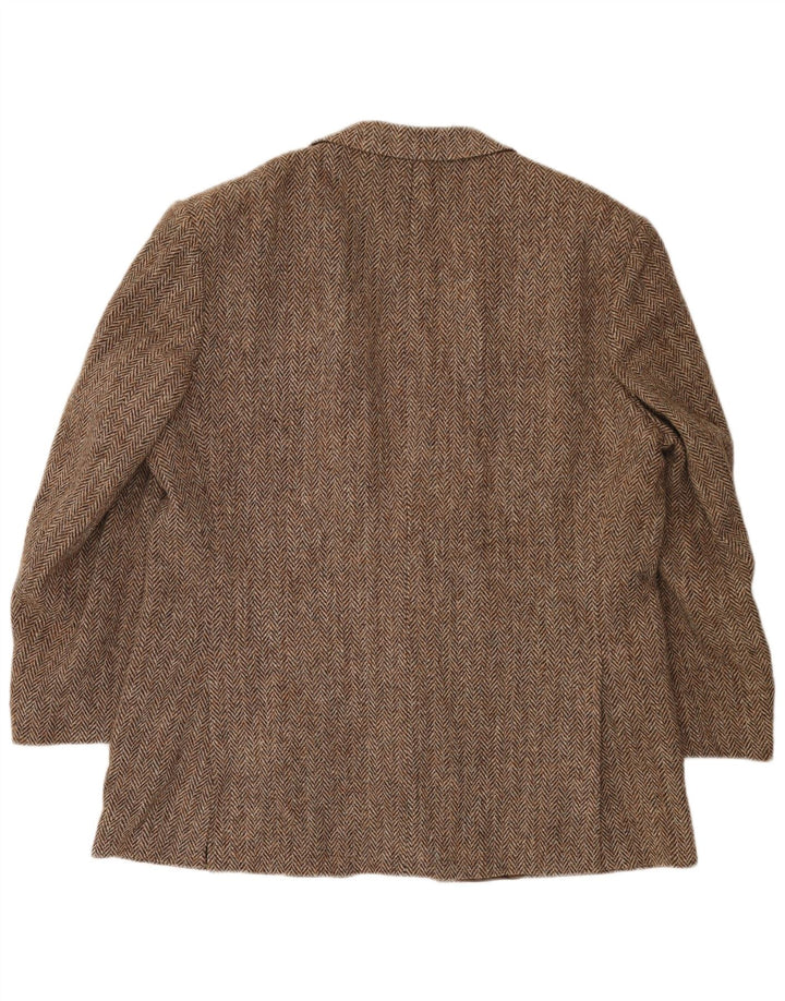 Męska marynarka zapinana na 2 guziki Harris Tweed UK 40 Duża brązowa wełna w jodełkę
