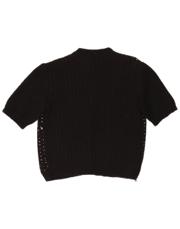 Sweter damski VINTAGE Crop Cardigan UK 14, duży, czarny w kropki