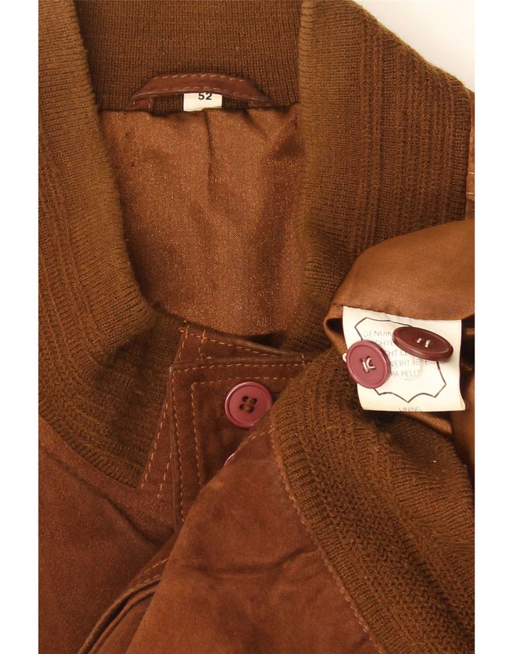 Vintage męska zamszowa kurtka bomber IT 52 XL brązowa skóra