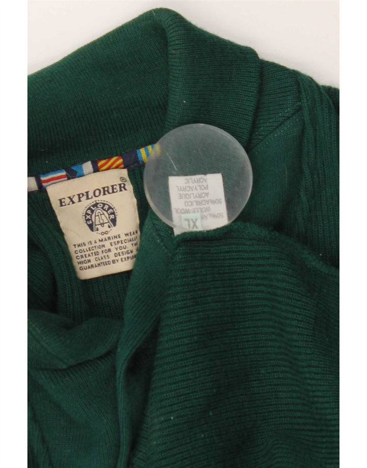 Męski sweter Explorer XL z szalowym dekoltem XL, zielona wełna