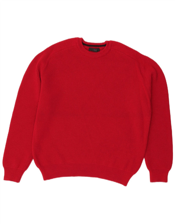 TCM Męski sweter z okrągłym dekoltem, duży, czerwony, wełniany