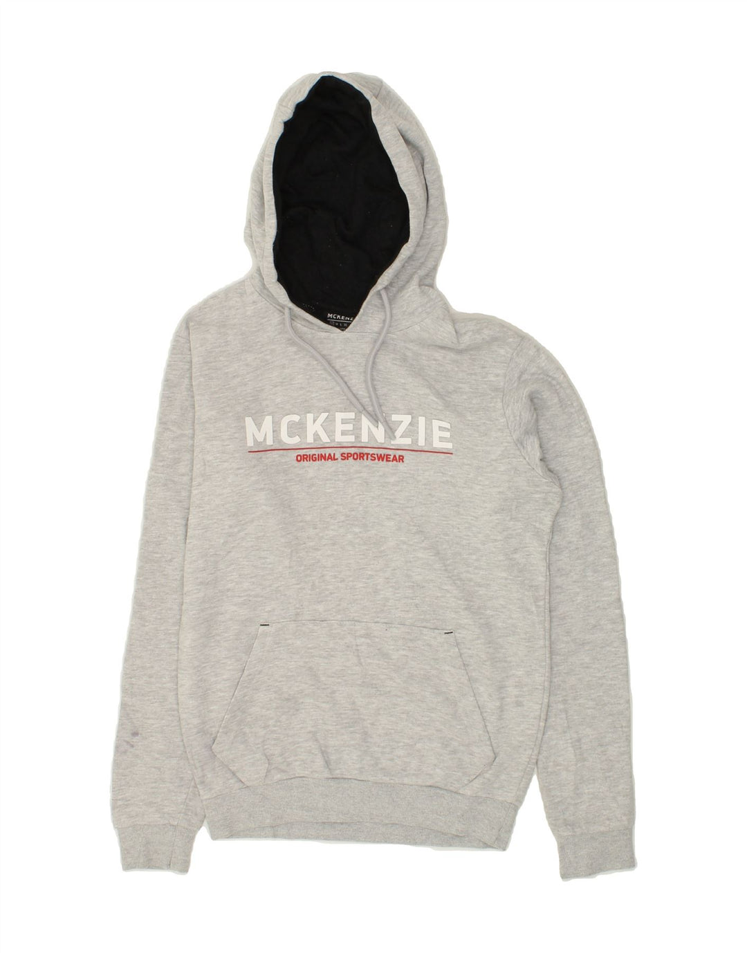 MCKENZIE Mens Graphic Hoodie Jumper Small Grey Cotton Vintage Mckenzie and Second-Hand Mckenzie from Messina Hembry 