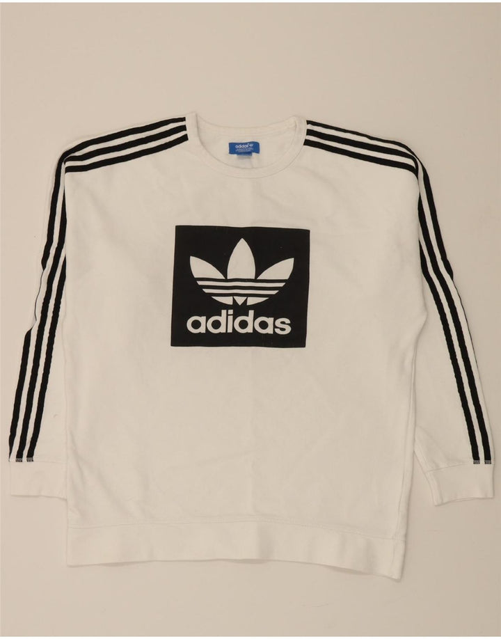 ADIDAS Mens Graphic Sweatshirt Jumper Medium White Cotton Vintage Adidas and Second-Hand Adidas from Messina Hembry 