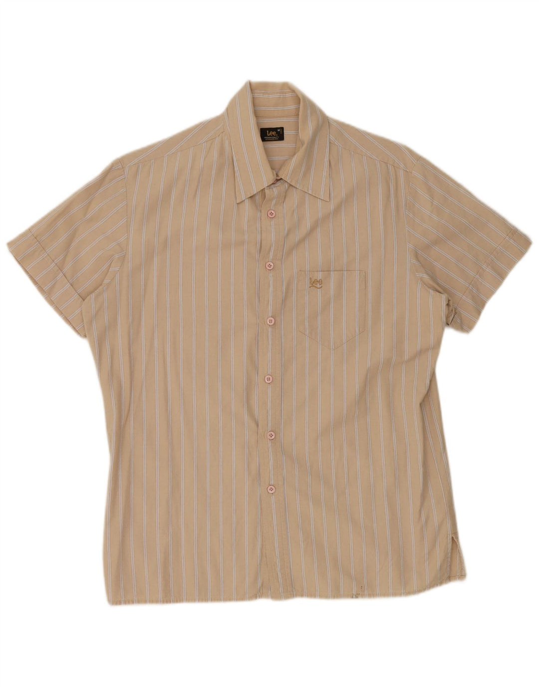 LEE Mens Short Sleeve Shirt Medium Beige Striped Cotton
