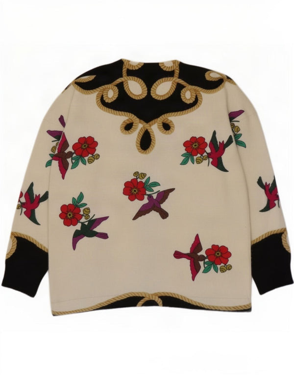 Sweter damski w stylu vintage z okrągłym dekoltem UK 10, mały, wielobarwny w kwiaty