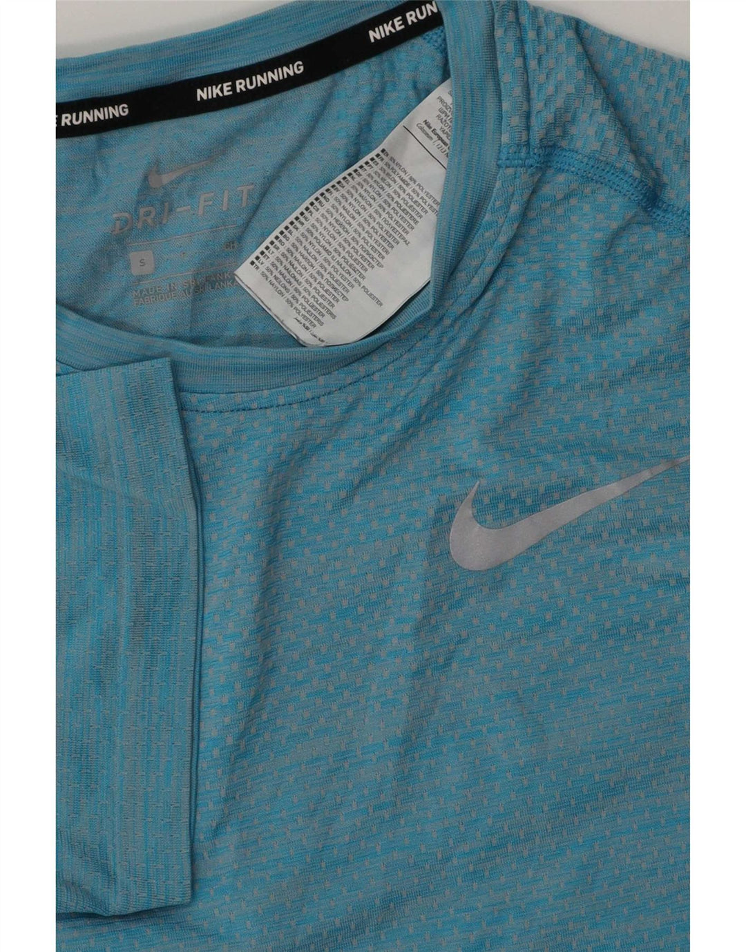 Męski T-shirt Nike Dri Fit Top, mały, niebieski nylon w prążki