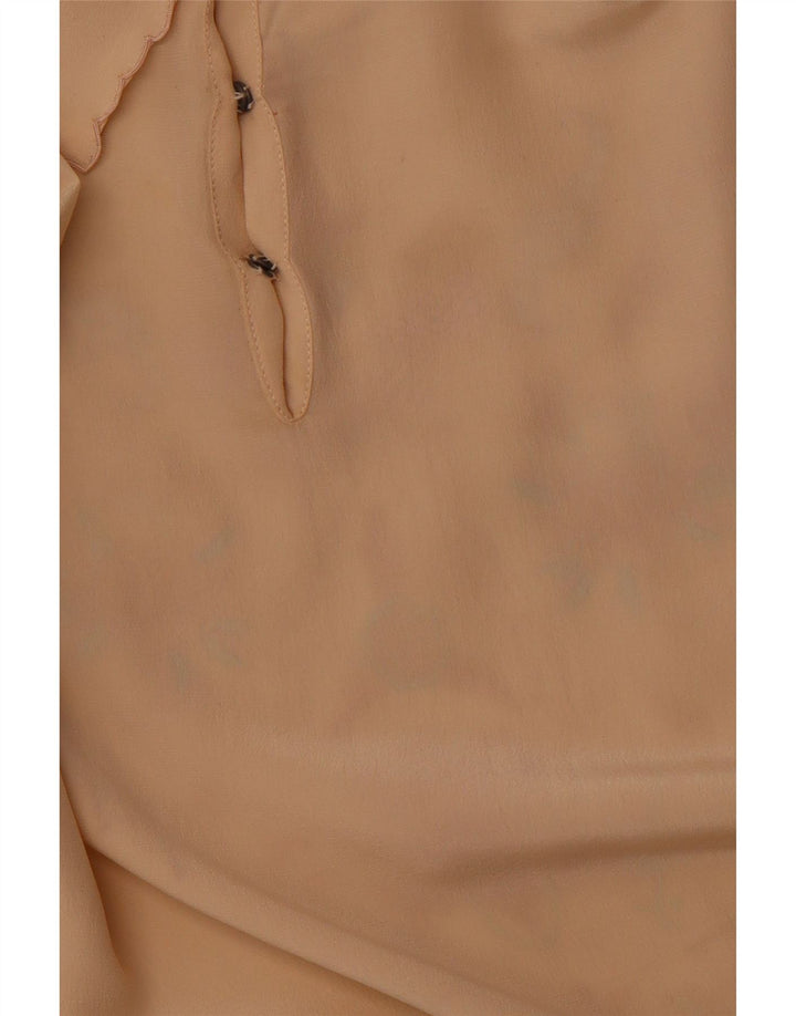 Damska bluzka koszulowa z długim rękawem VINTAGE EU 36 Mała beżowa z kwiatowym jedwabiem