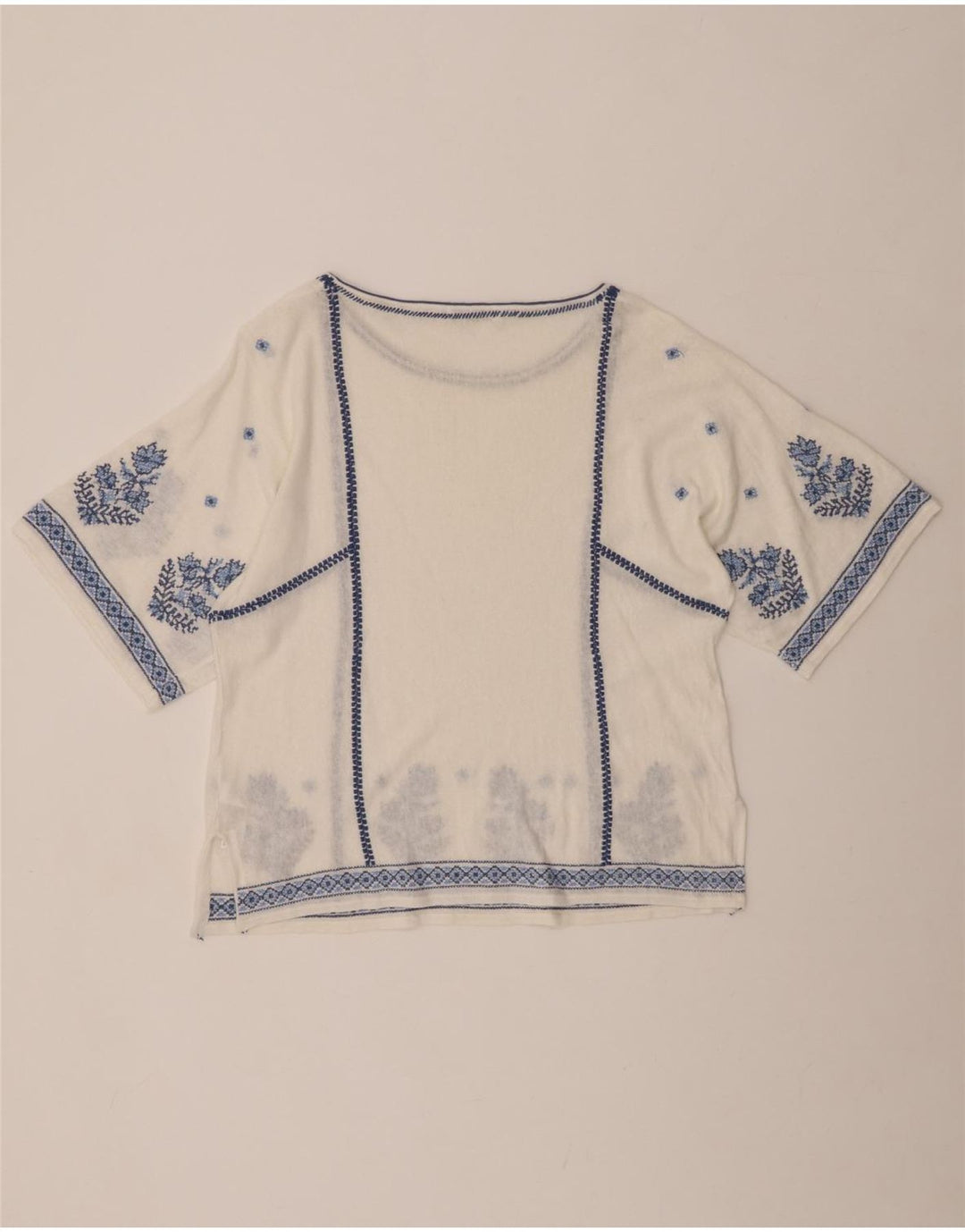 Damska bluzka MONSOON UK 16, duża, z lnu w kwiaty w kolorze złamanej bieli