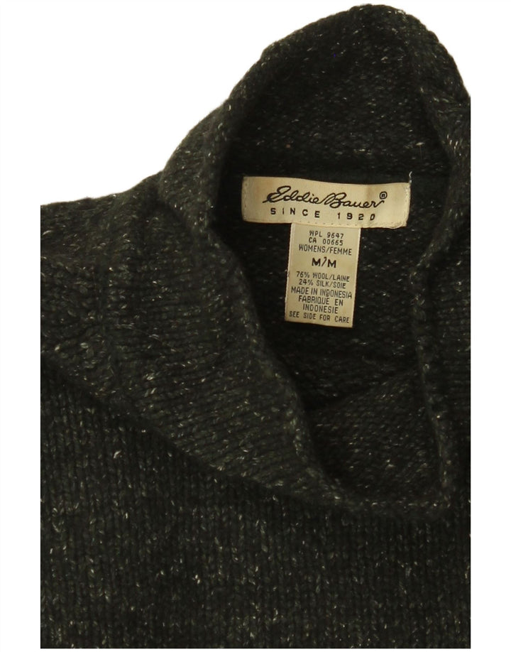 Damski sweter z golfem EDDIE BAUER UK 14, średni khaki, nakrapiany