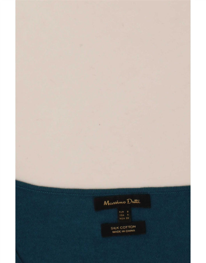 Sweter damski Massimo Dutti z dekoltem w kształcie litery V, UK 10, mały, niebieski jedwab