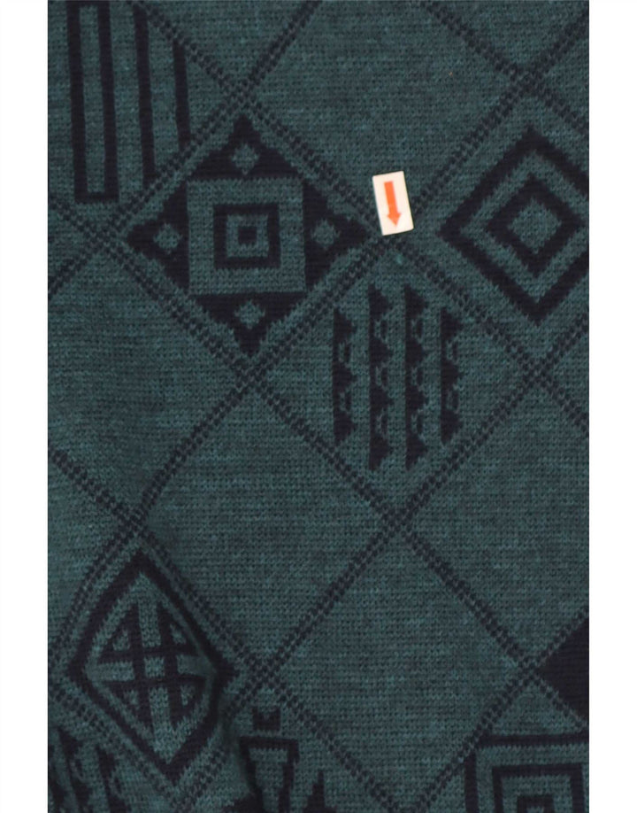 Męski sweter z dekoltem w serek Lewinger Średni zielony, geometryczny wełniany