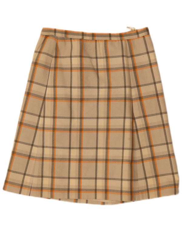 Damska spódnica w kształcie litery A VINTAGE W30 w średnią beżową kratkę