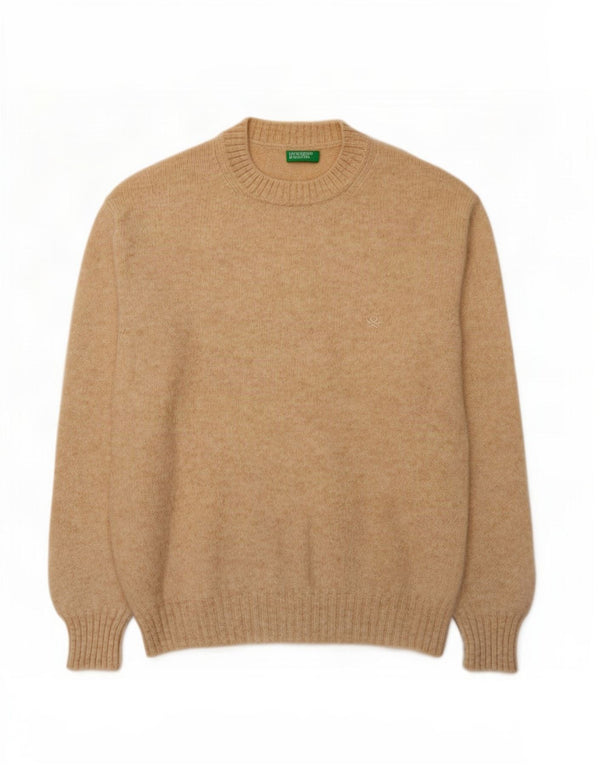 Damski sweter oversize Benetton z okrągłym dekoltem UK 10 Small Beige