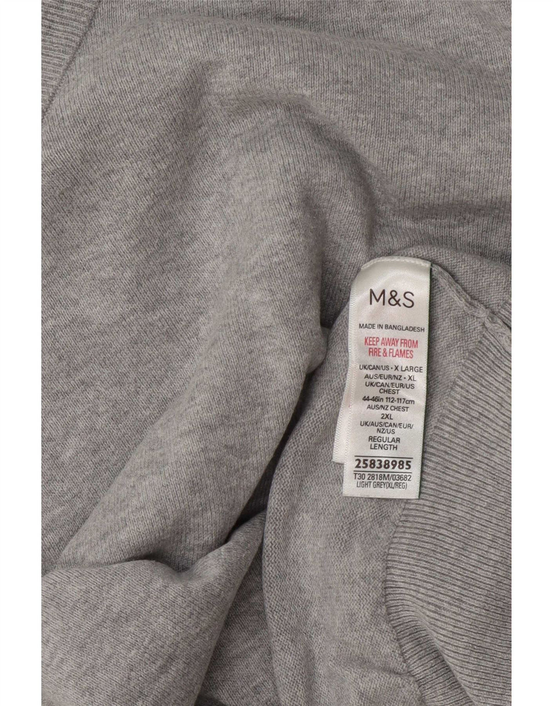 Marks & Spencer Męski sweter z dekoltem w kształcie litery V, XL, szary, bawełniany w plamki