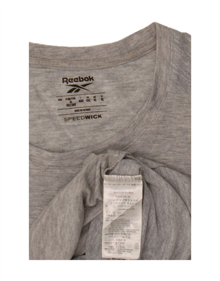 REEBOK Mens Graphic T-Shirt Top XL Grey Polyester Vintage Reebok and Second-Hand Reebok from Messina Hembry 