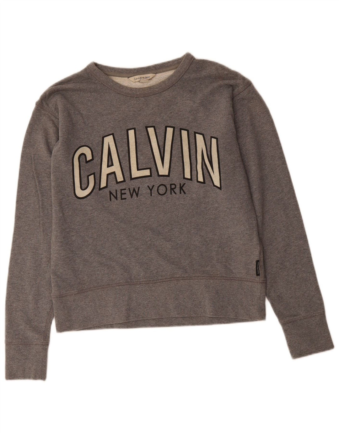 CALVIN KLEIN JEANS Womens Crop Sweatshirt Jumper UK 14 Medium Grey
