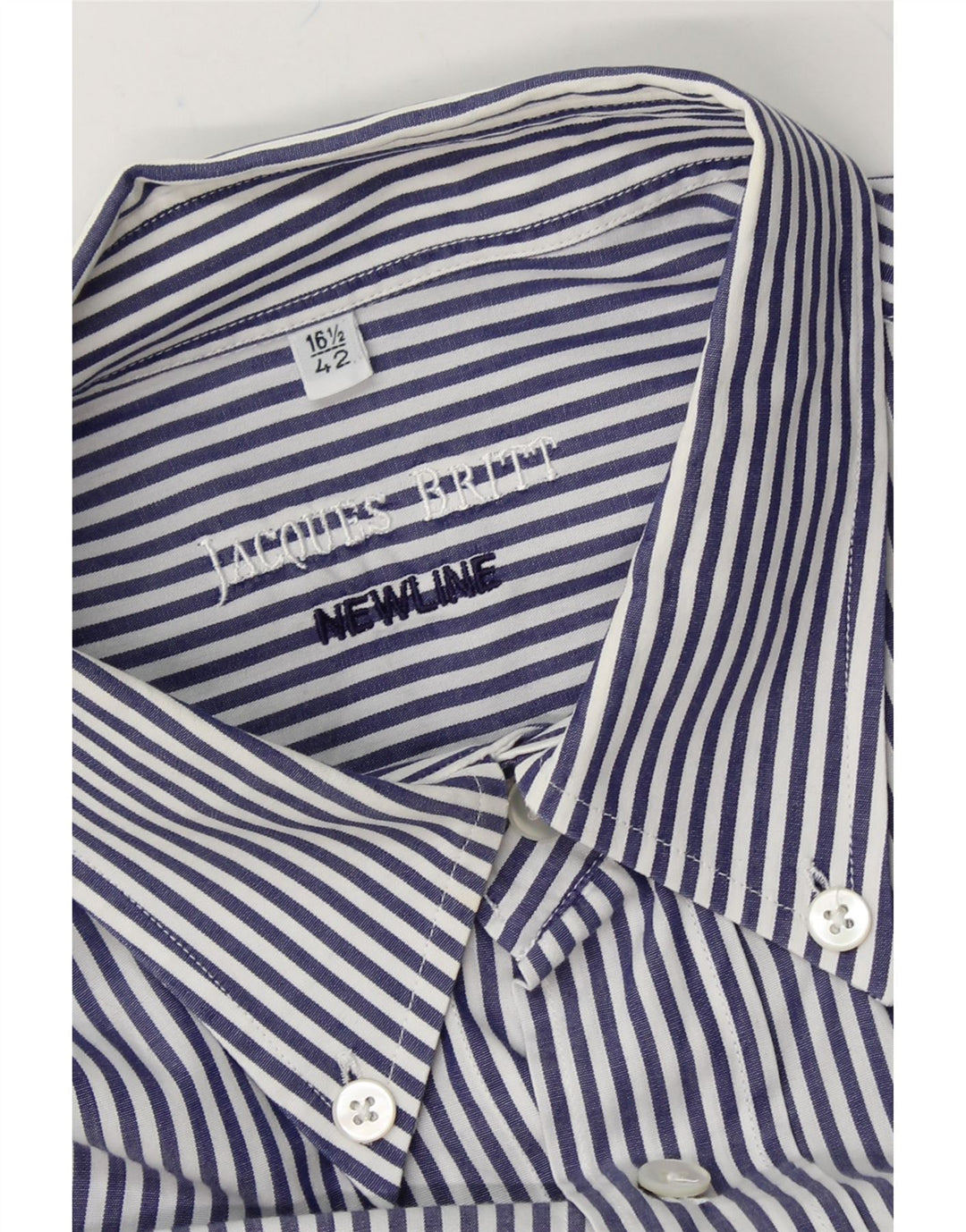 JACQUES BRITT Mens Shirt Size 42 16 1/2 Large Navy Blue Striped Vintage Jacques Britt and Second-Hand Jacques Britt from Messina Hembry 