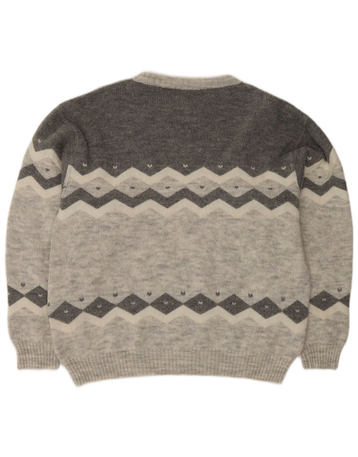 Vintage męski sweter z okrągłym dekoltem EU 50, średnioszary, klasyczny, z blokami kolorów