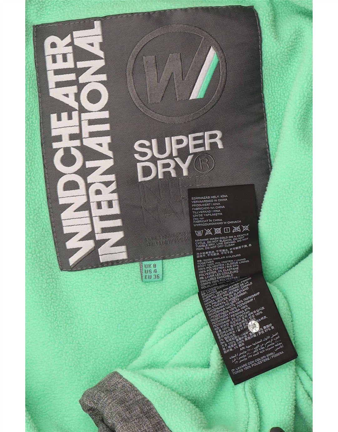 SUPERDRY Damska kurtka wiatrówka The Windcheater Graphic UK 8 Small Grey