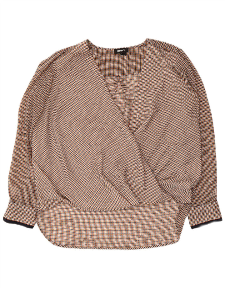 Damska bluzka z długim rękawem DKNY Top UK 16, duża, wielobarwna pepitka