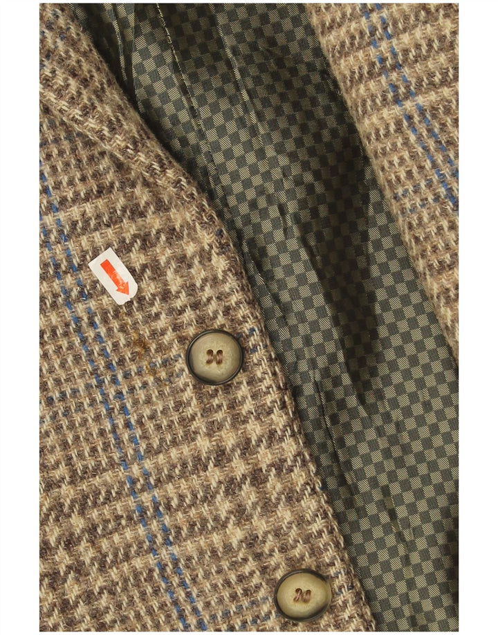 Vintage męska marynarka zapinana na 2 guziki IT 52 XL, brązowa, dziewicza wełna w pepitkę