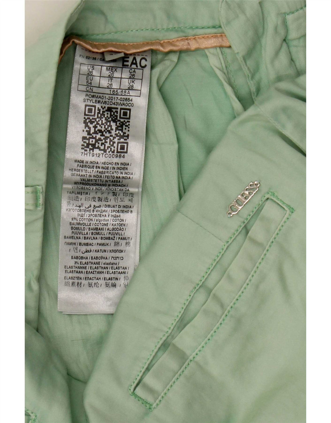 Damskie spodenki Chino Guess W28 Średniozielona bawełna
