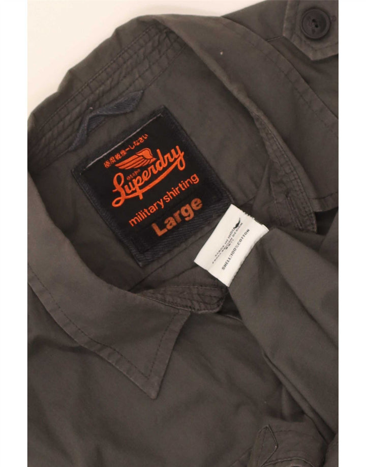 Męska koszula wojskowa Superdry z krótkim rękawem, duża, szara, bawełniana