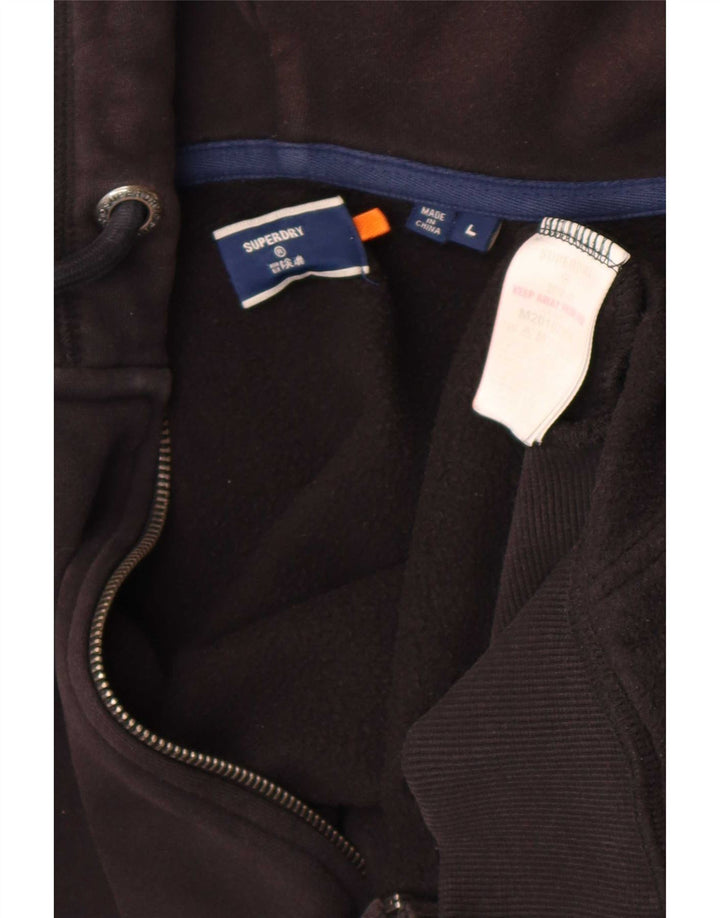 Męski sweter z kapturem i zamkiem błyskawicznym Superdry, duży, czarny, bawełniany