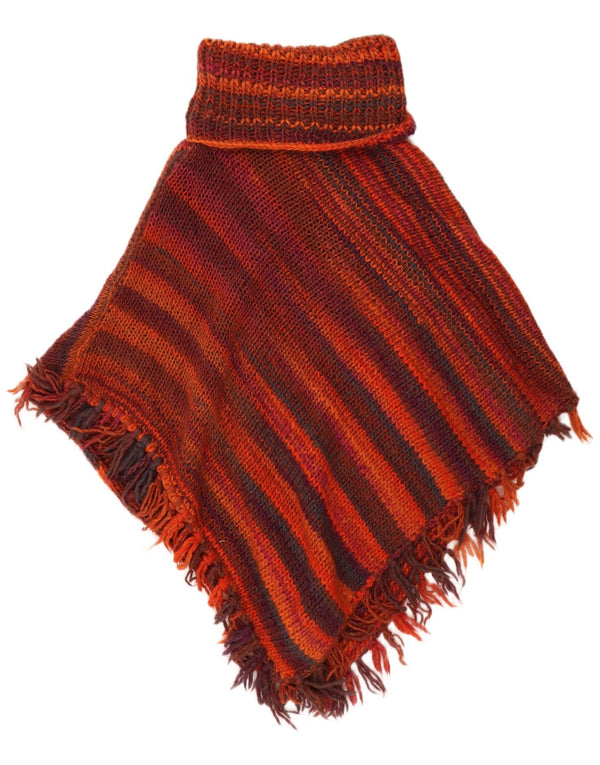 VINTAGE Womens Roll Neck Poncho Jumper One Size Red Striped