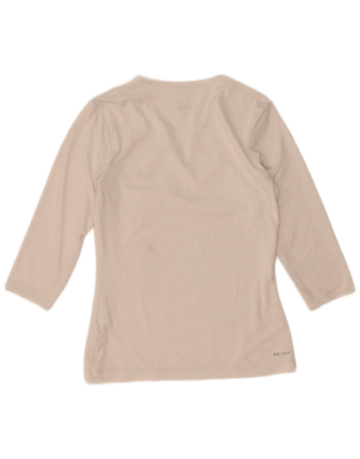 Damska koszulka Nike Dri Fit z rękawem 3/4, UK 10, mała, biała, poliestrowa