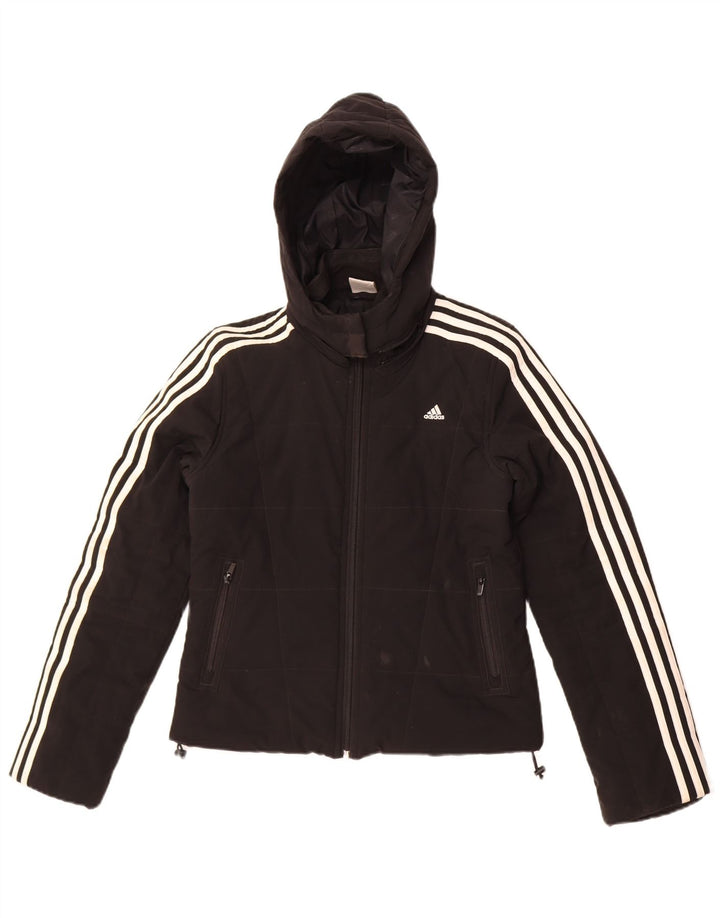Damska wyściełana kurtka z kapturem Adidas UK 8 Mały czarny poliester