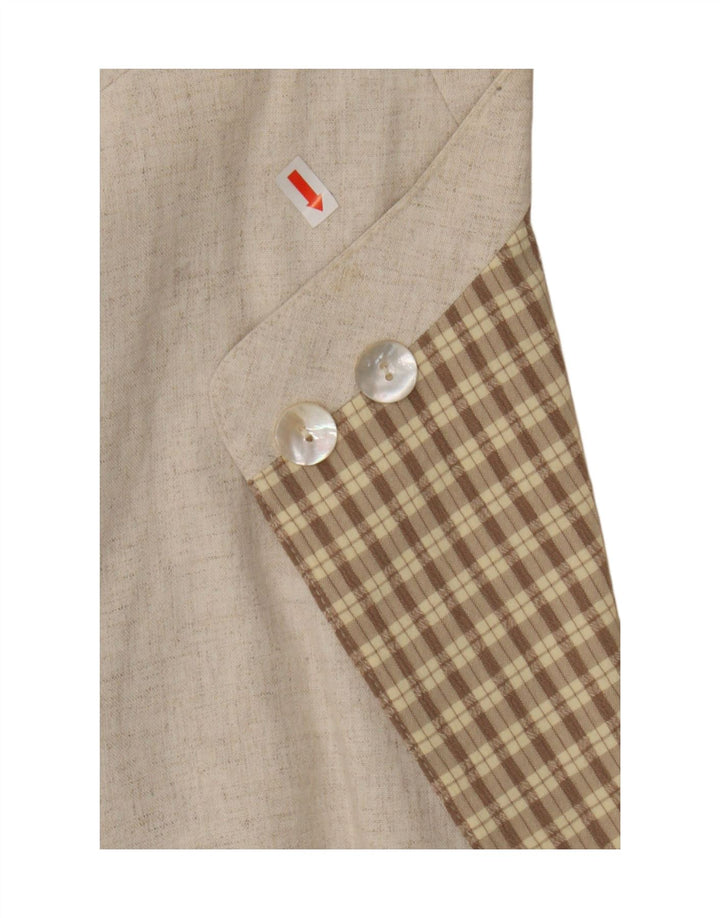 Vintage damska marynarka z rękawami 3/4 i 2 guzikami UK 16, duża beżowa wiskoza