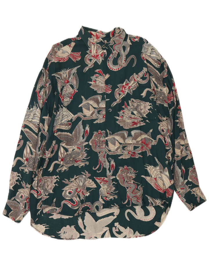 Koszula męska w stylu vintage w abstrakcyjny wzór, duża, zielona wiskoza