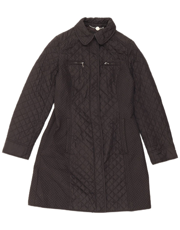 Damski pikowany płaszcz wiatrówka Hobbs UK 10, mały, czarny nylon