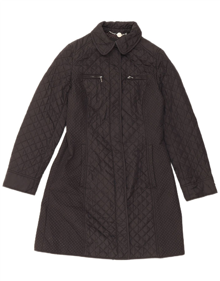 Damski pikowany płaszcz wiatrówka Hobbs UK 10, mały, czarny nylon