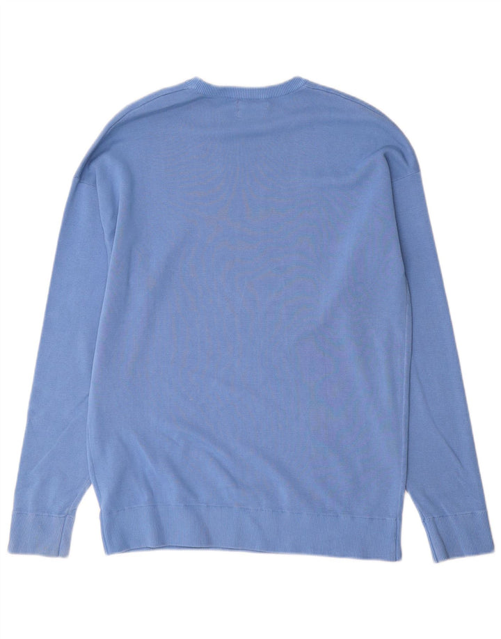 Męski sweter z okrągłym dekoltem Massimo Dutti, średnioniebieski, bawełniany