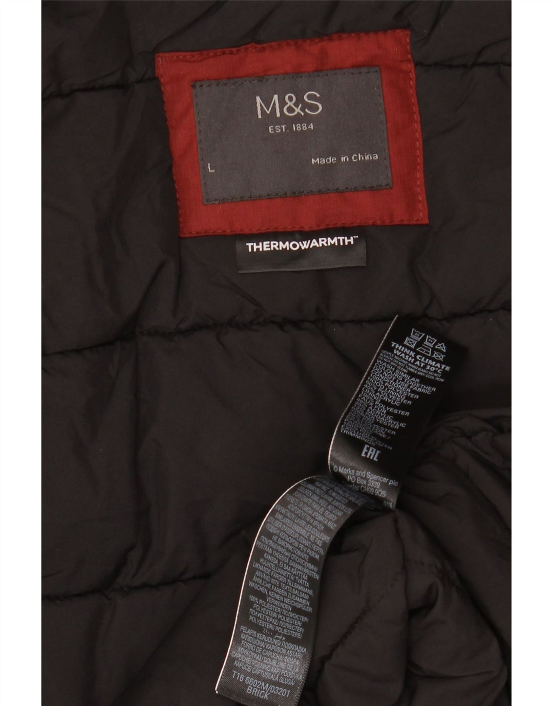Marks & Spencer Męska kurtka parka z kapturem, wyściełana UK 40, duża, bordowa, zimowa