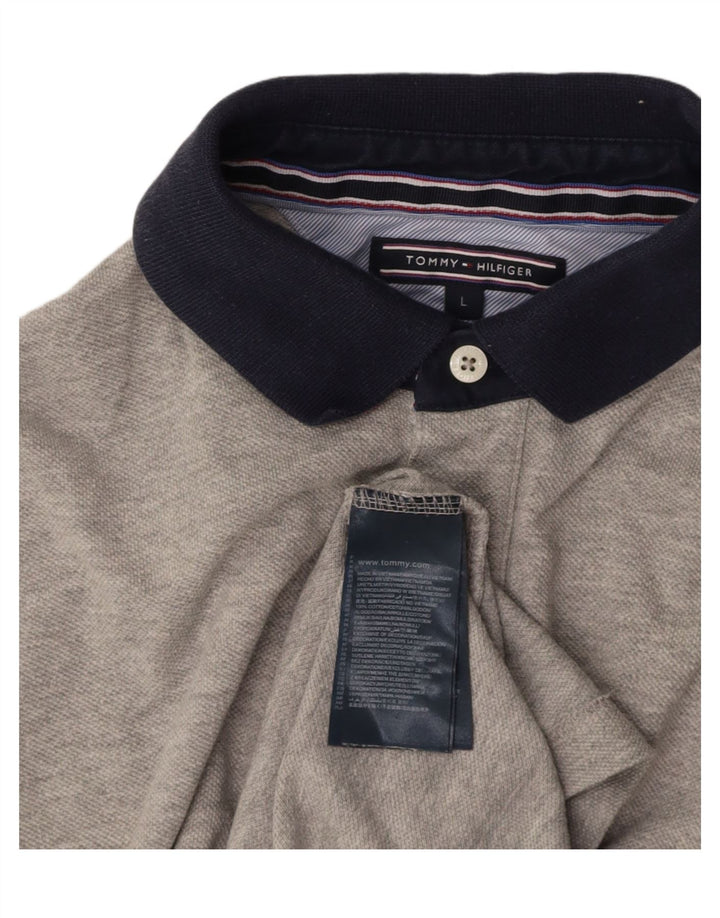 TOMMY HILFIGER Mens Polo Shirt Large Grey Cotton
