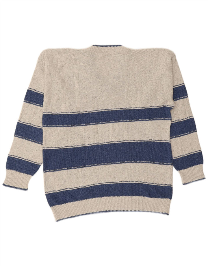Męski sweter VINTAGE z dekoltem w kształcie litery V, duże, szare paski