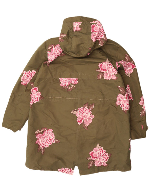Damski płaszcz przeciwdeszczowy Joules z kapturem, oversize UK 18 XL Khaki, kwiatowy poliester