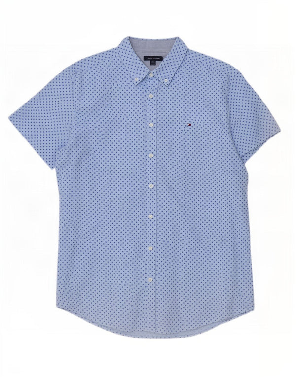 Tommy Hilfiger Mens Short Sleeve Shirt 2XL Blue Spotted Cotton