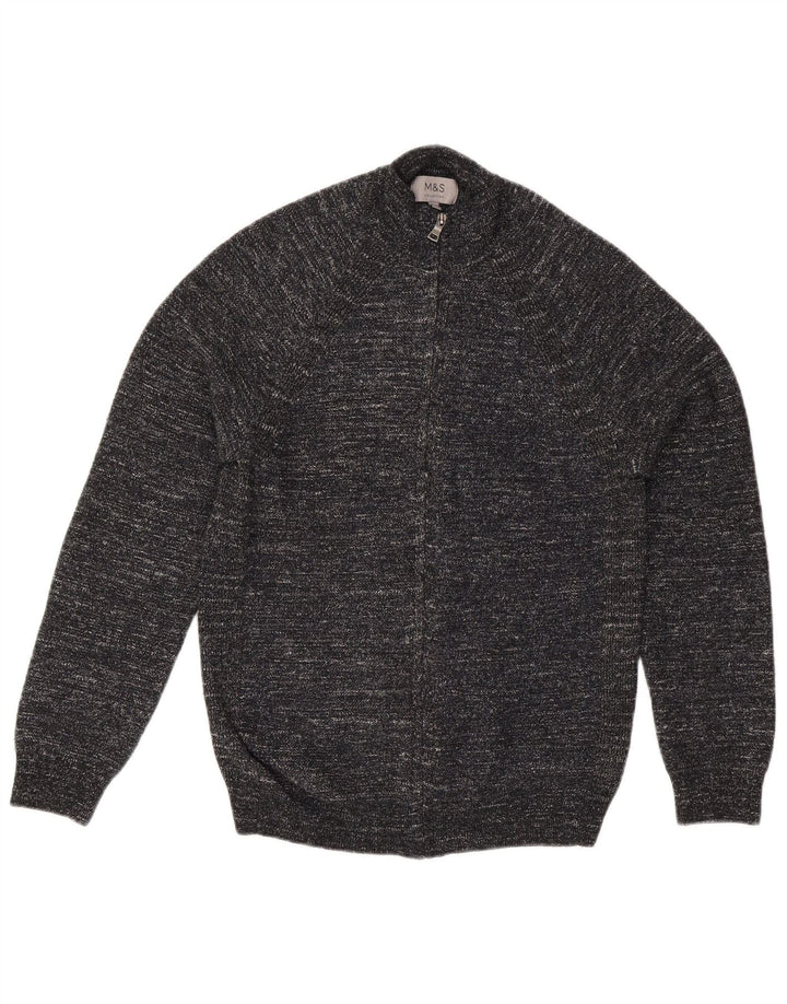Marks & Spencer Męski sweter rozpinany, mały, czarny, nakrapiany poliester