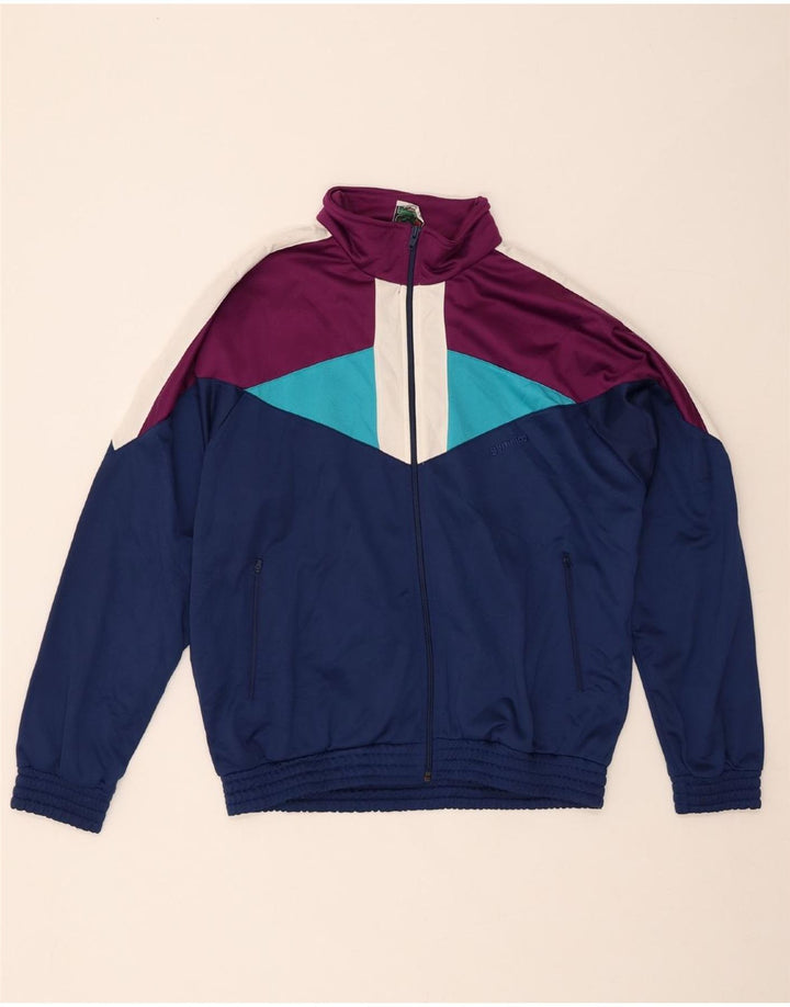 VINTAGE Mens Tracksuit Top Jacket Medium Navy Blue Colourblock Polyester